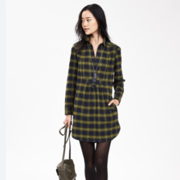 Banana Republic Dresses & Skirts - Banana Republic Green Blue Pockets Academia Preppy Plaid Mini Shirt Dress Size S